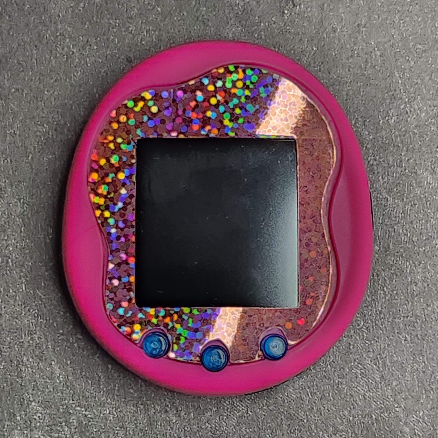 Faceplate for Tamagotchi Uni -rose gold pink holographic large glitter - sparkle rainbow electronic pet skin