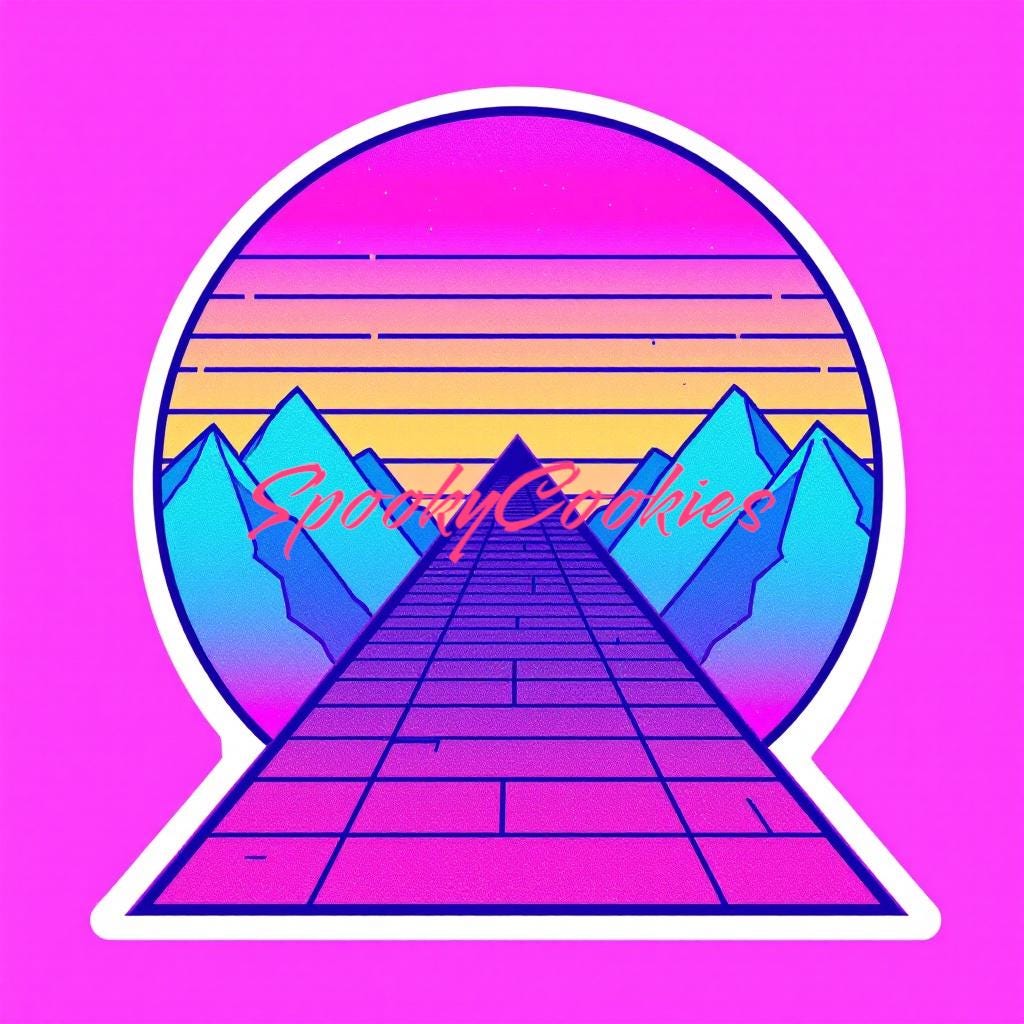 Neon 80's Vaporwave Mountain Sunset | 3-Inch Holographic Sticker