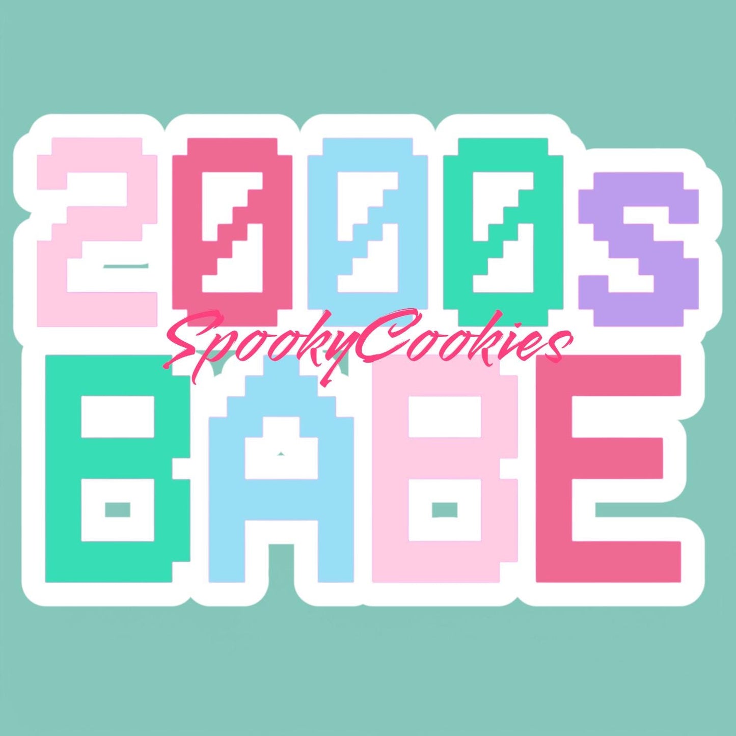 2000s Babe’ Sticker – Pastel Digital Font Y2K Aesthetic Decal, Retro 2000s Nostalgic Sticker