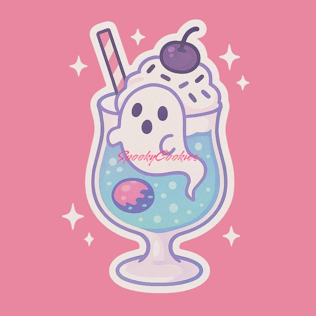 Ghost Soda Float Sticker β Cute Haunted Drink with Ice Cream Spirit