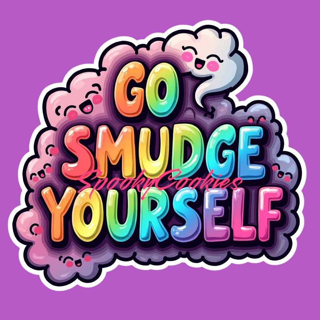 3-Inch Sticker or Fridge Magnet | 'Go Smudge Yourself' w/ Rainbow Cloud Design | Water-Resistant Decal for Laptops | Spiritual Gift