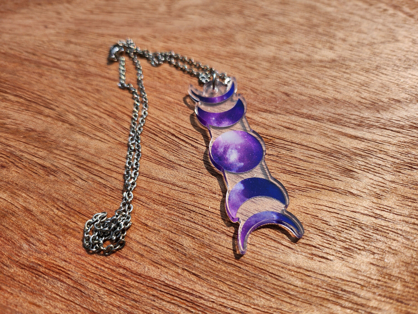 Elegant Purple Moon Phase Necklace - Acrylic Pendant, Celestial Jewelry, Perfect Gift for Astrology Lovers
