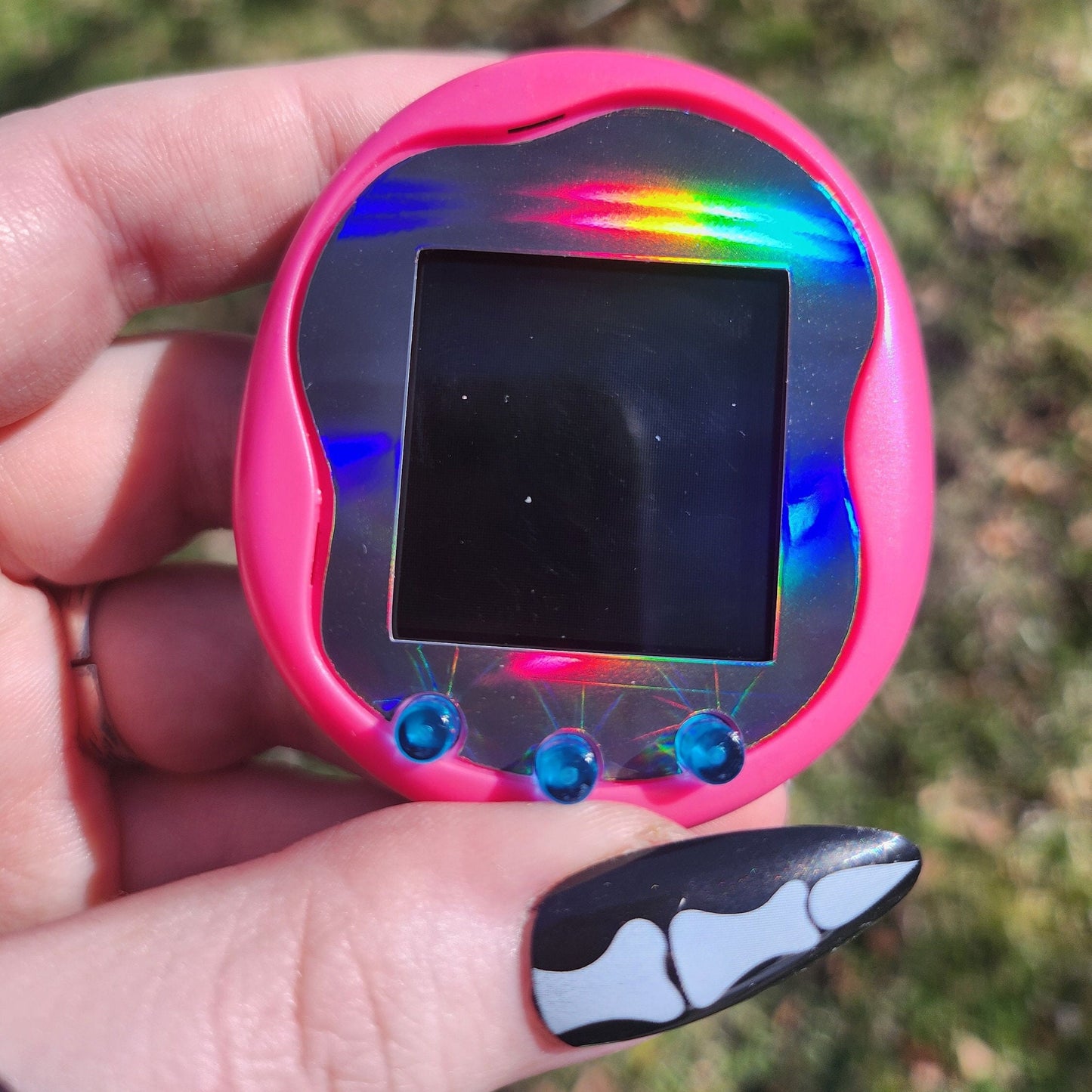 Faceplate for Tamagotchi Uni - Black rainbow holographic - sparkle rainbow electronic pet skin