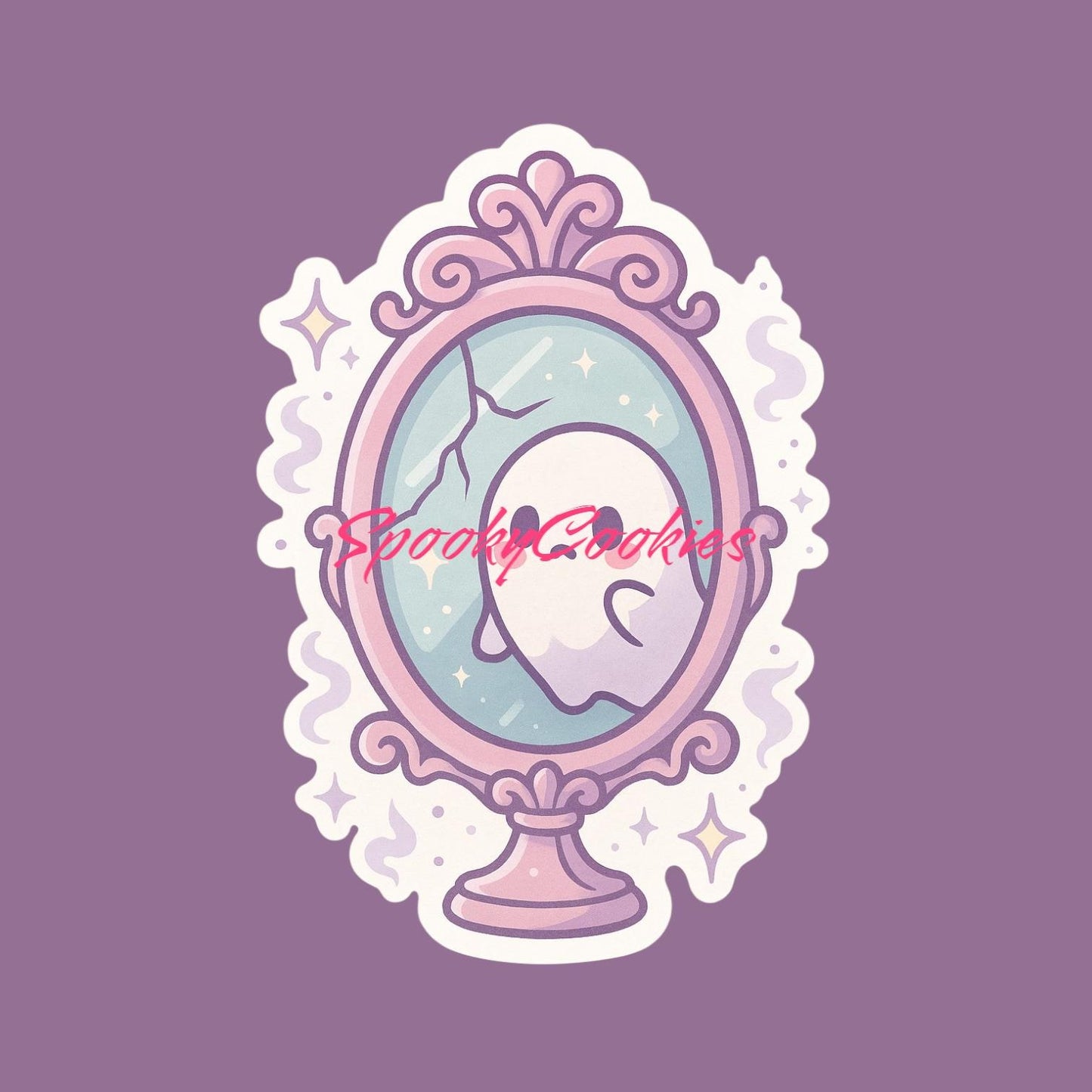 Haunted Mirror Ghost Sticker β Cute Kawaii Cursed Object with Shy Spirit