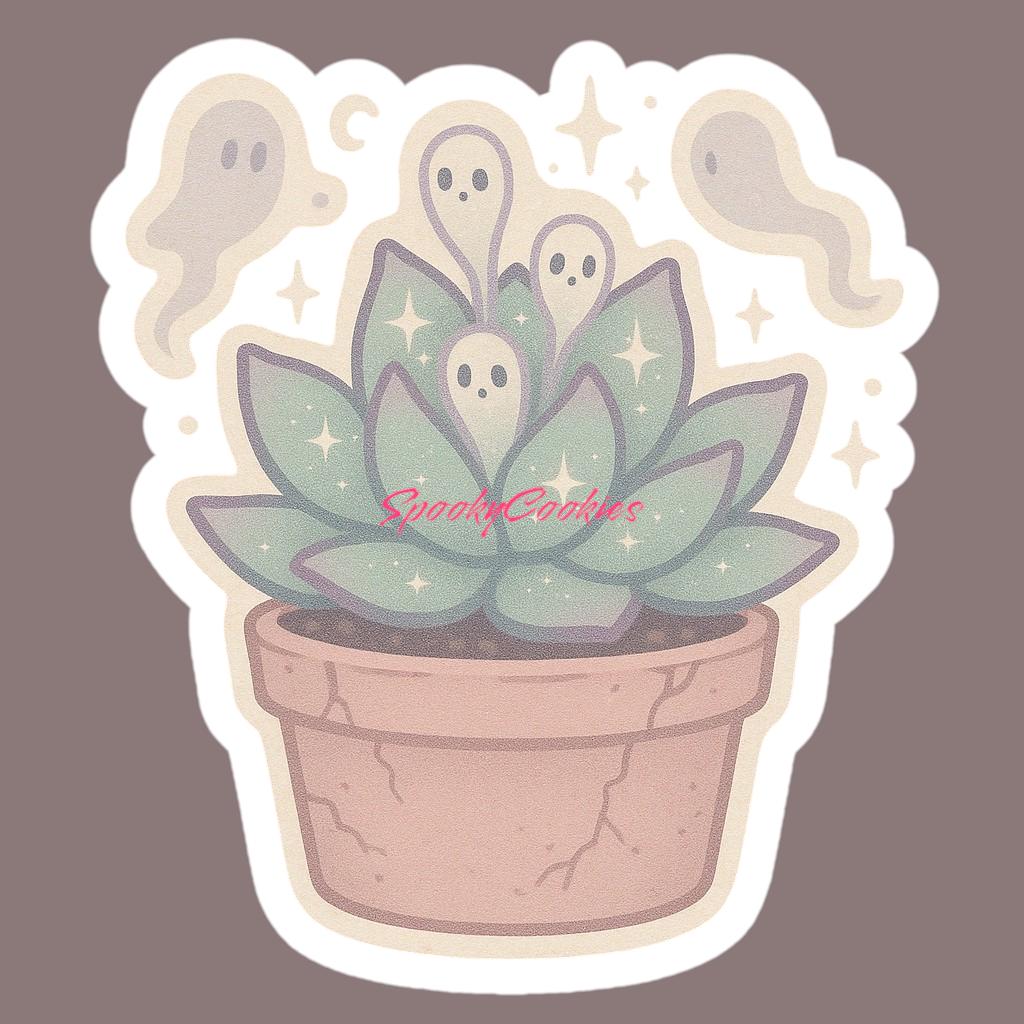 Spooky Succulent Sticker β Cute Haunted Plant with Glowing Ghost Buds