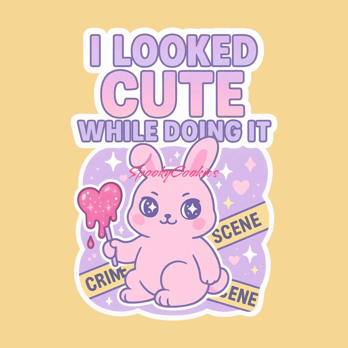 I Looked Cute While Doing It Sticker β Kawaii Crime Scene Bunny