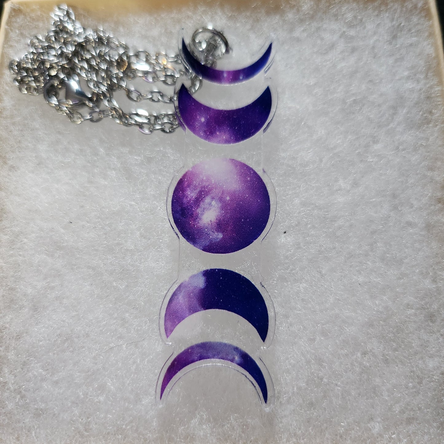 Elegant Purple Moon Phase Necklace - Acrylic Pendant, Celestial Jewelry, Perfect Gift for Astrology Lovers
