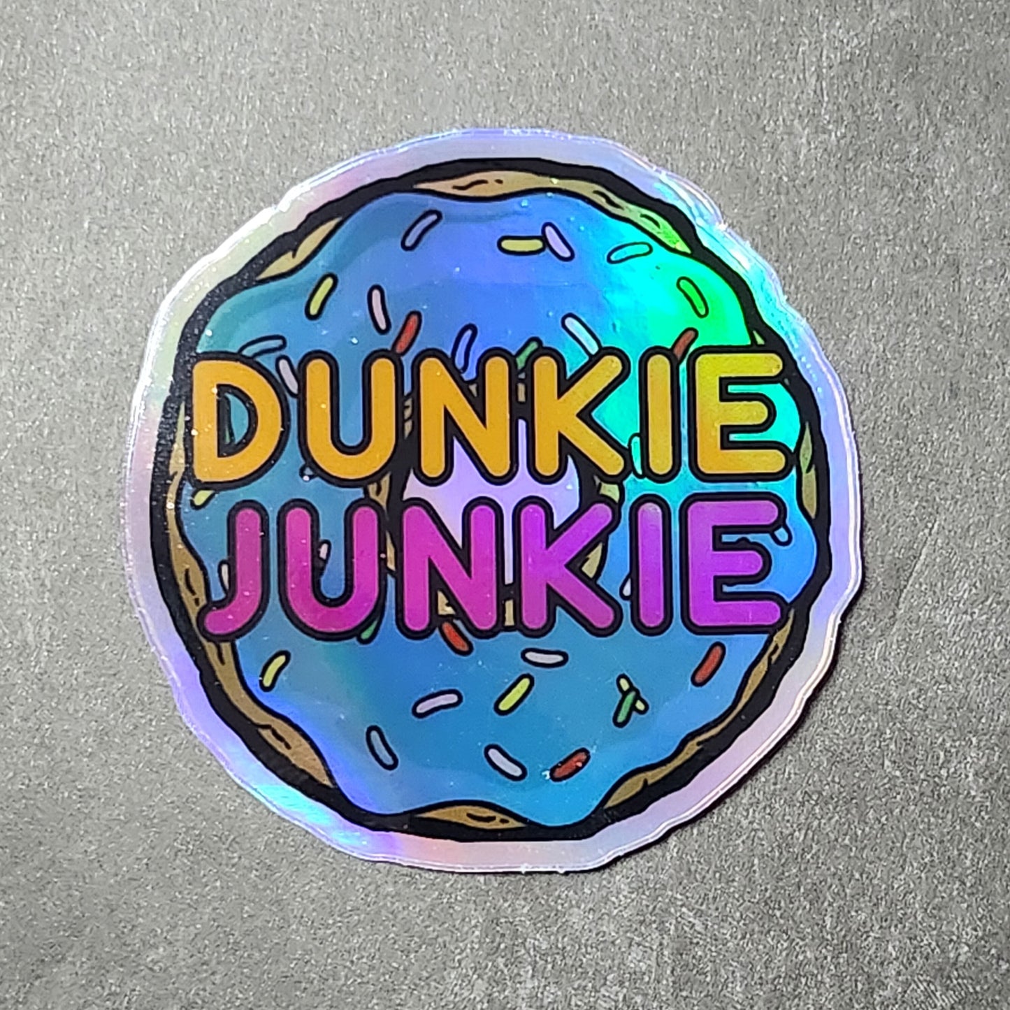 Dunkie Junkie Holographic Sticker - Shimmering Waterproof Decal for Coffee Lovers, Unique Gift for Baristas and Espresso Enthusiasts