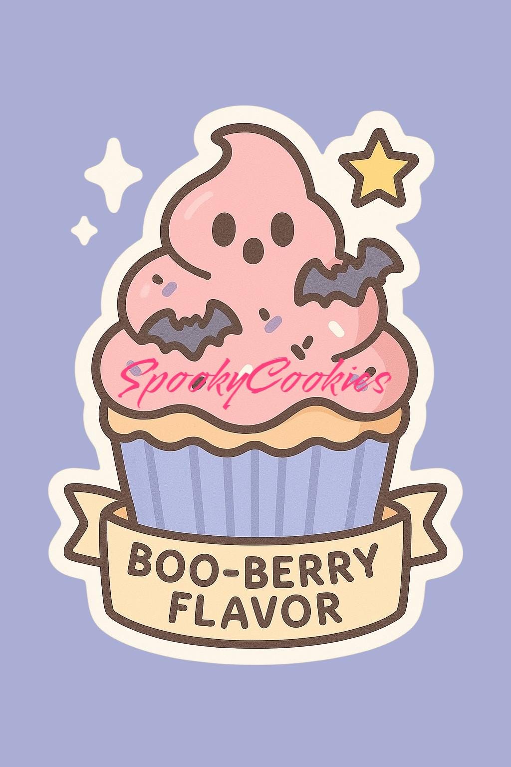 Boo-Berry Flavor Cupcake Sticker β Kawaii Ghost Frosting with Bat Sprinkles