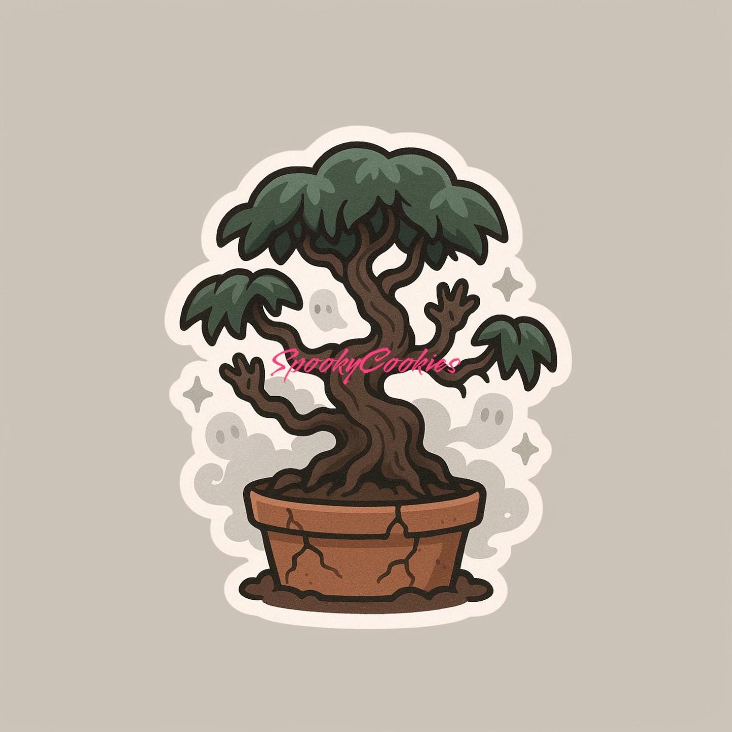 Zombie Bonsai Sticker β Spooky Tree with Undead Hands and Haunted Pot