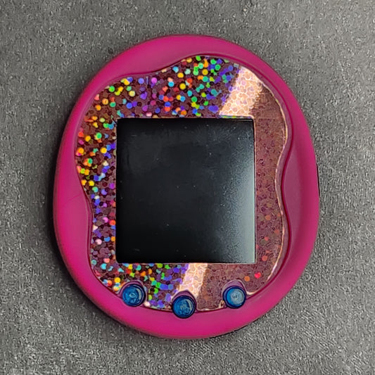 Faceplate for Tamagotchi Uni -rose gold pink holographic large glitter - sparkle rainbow electronic pet skin