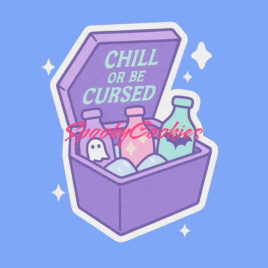 Chill or Be Cursed Sticker – Kawaii Spooky Cooler with Cute Potion Bottles