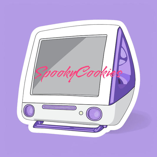 Transparent Purple Mac Computer Sticker – Retro Y2K Aesthetic Tech Decal, Nostalgic Apple Sticker
