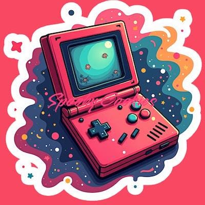 Vintage Handheld Gaming Console Sticker or Fridge Magnet  – Retro Gamer Nostalgia Decal