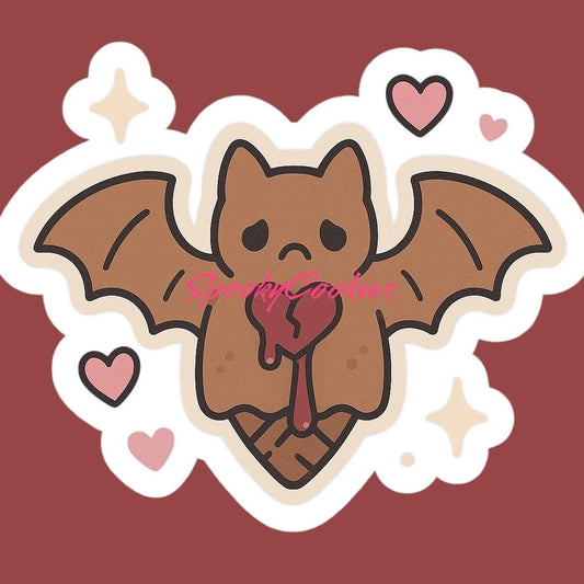Sad Bat Cookie Sticker – Kawaii Broken Heart Jam-Filled Spooky Treat