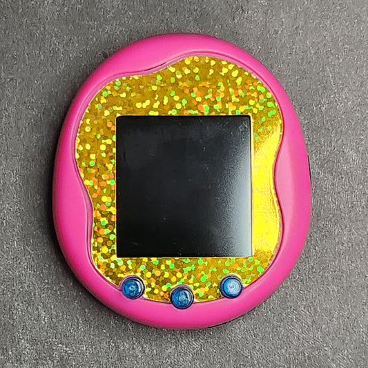 Faceplate for Tamagotchi Uni - Gold yellow holographic large glitter - sparkle rainbow electronic pet skin