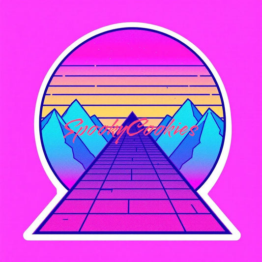 Neon 80's Vaporwave Mountain Sunset | 3-Inch Holographic Sticker