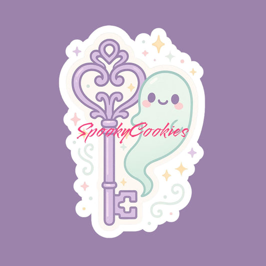 Haunted Key Ghost Sticker – Cute Kawaii Pastel Skeleton Key Vinyl
