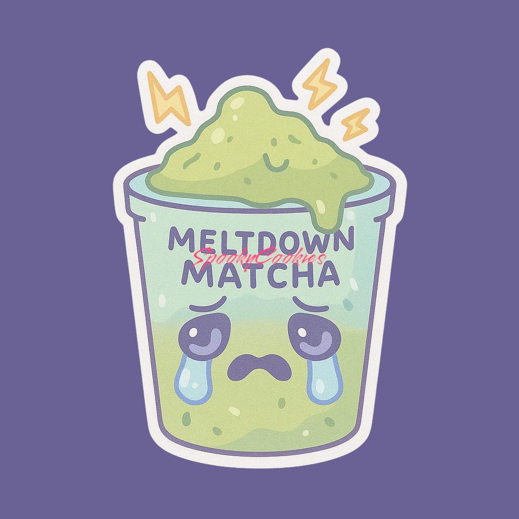 Meltdown Matcha Sticker – Crying Matcha Cup with Overload Energy