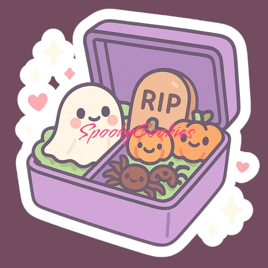 Graveyard Bento Box Sticker – Kawaii Ghost Lunch with Tombstone Sandwich & Spooky Snacks