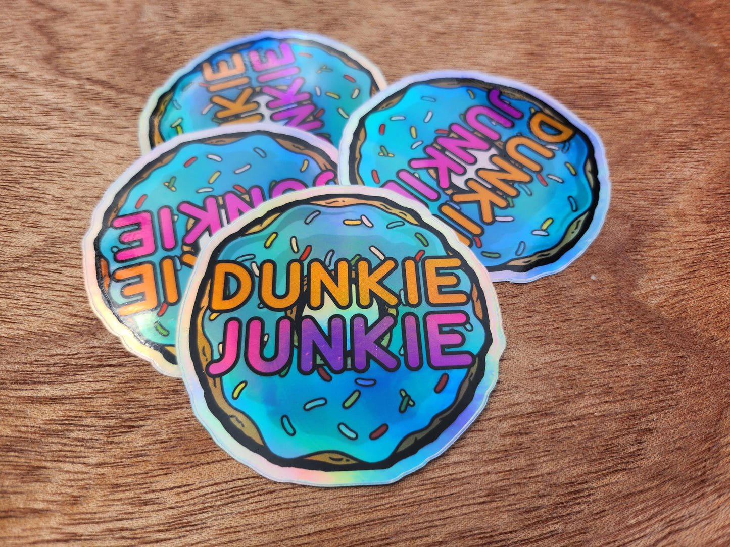 Dunkie Junkie Holographic Sticker - Shimmering Waterproof Decal for Coffee Lovers, Unique Gift for Baristas and Espresso Enthusiasts