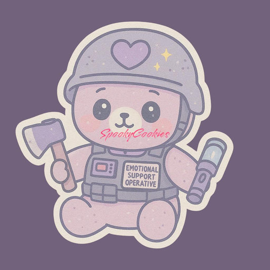 Emotional Support Operative Sticker – Tactical Kawaii Plush Bear