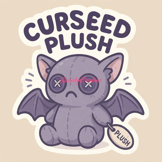 Cursed Bat Plush Sticker – Sad Gothic Plushie with Wings and Button Eyes