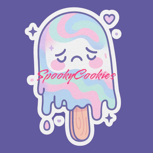 Kawaii Melting Ghost Popsicle Sticker – Sad Pastel Ice Cream Ghost Vinyl