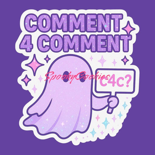 Comment 4 Comment Sticker – Sparkly MySpace Ghost with c4c? Sign and Y2K Vibes