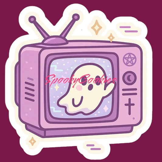 Haunted TV Ghost Sticker – Cute Kawaii CRT Static Screen Spirit Vinyl