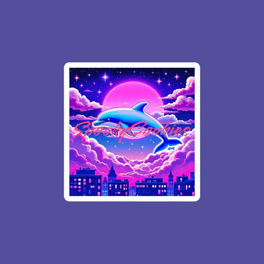 Neon Vaporwave Dolphin Sticker - Retro Aesthetic Holographic Decal