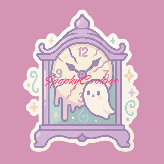 Haunted Clock Ghost Sticker – Cute Kawaii Melting Timepiece Vinyl