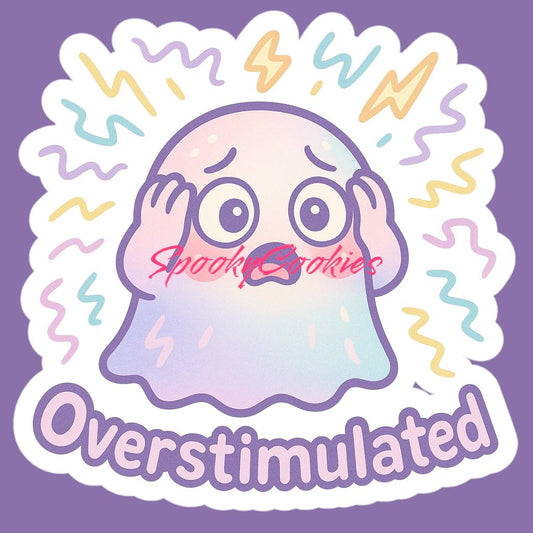 Overstimulated Ghost Sticker – Cute Neurodivergent Mental Health Vinyl Sticker