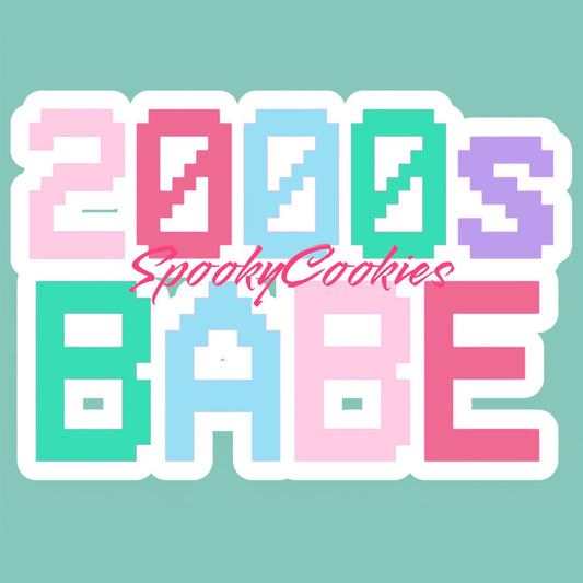 2000s Babe’ Sticker – Pastel Digital Font Y2K Aesthetic Decal, Retro 2000s Nostalgic Sticker