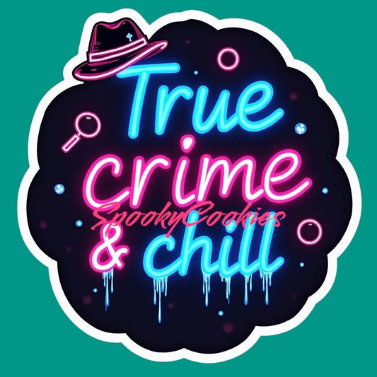 3-Inch Sticker or Fridge Magnet  | 'True Crime and Chill' Neon Lights Style | Water-Resistant Decal for Laptops, Bottles | True Crime Gift