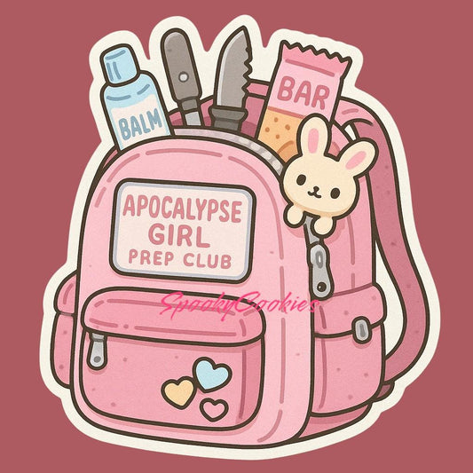 Kawaii Apocalypse Girl Survival Backpack Sticker – Cute Prep Club Aesthetic