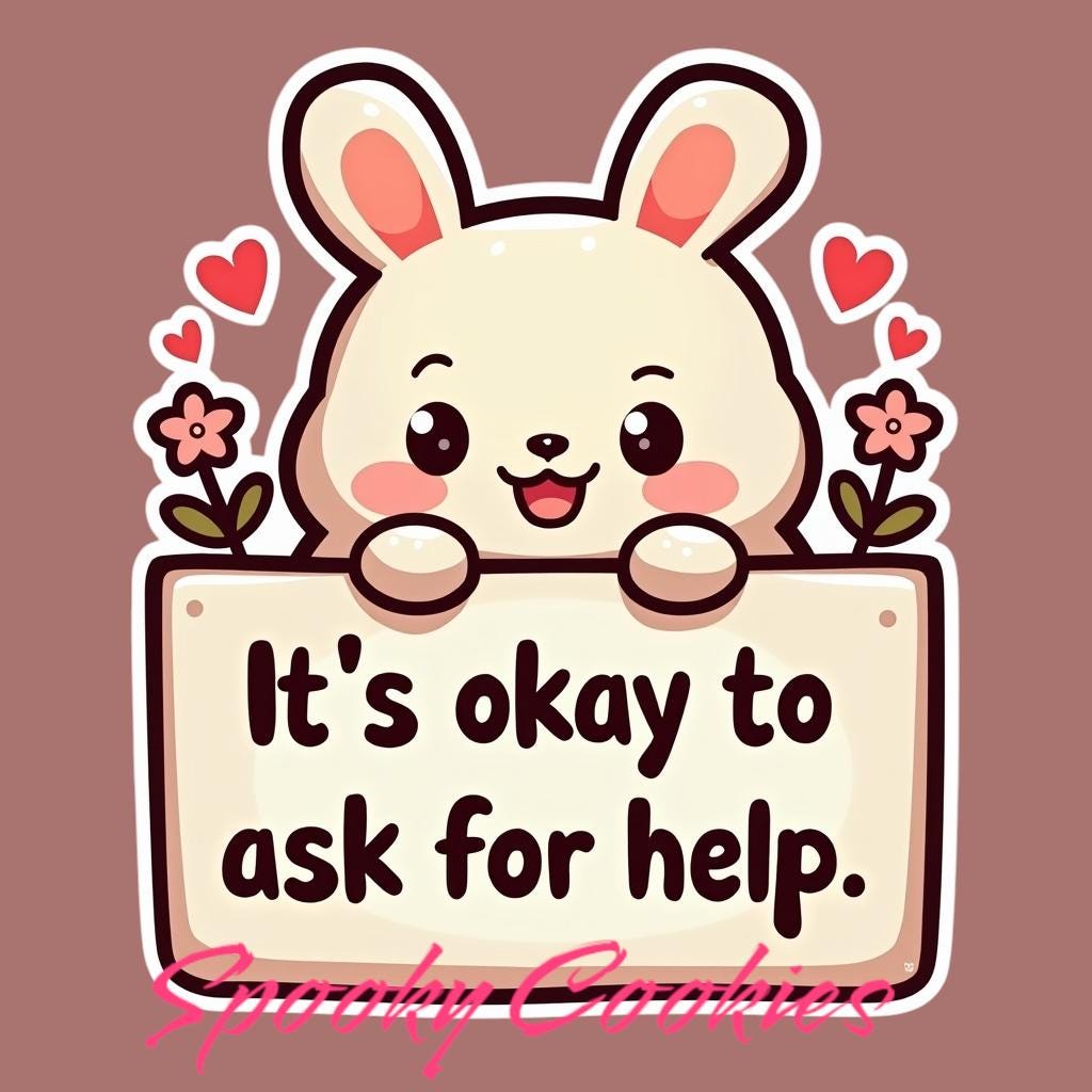3-Inch Holographic Sticker or Fridge Magnet | Bunny Holding Sign 'It's Okay to Ask for Help' | Decal for Laptops, Journals | Cute Health