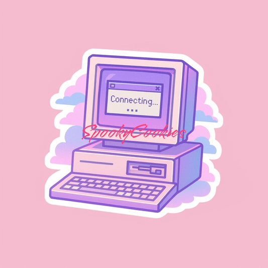 Dial-Up Dreams Vaporwave Sticker – Retro Pixel Art Computer with Pastel Clouds