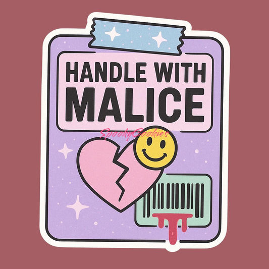 Handle With Malice Sticker – Kawaii Fragile Label with Broken Heart & Barcode Blood