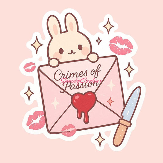 Crimes of Passion Sticker – Kawaii Love Letter with Bunny and Dripping Heart Seal