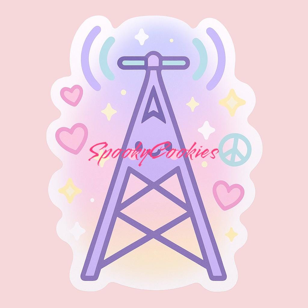 Kawaii Antenna Tower Sticker – Cute Pastel Ham Radio Transmission Vinyl