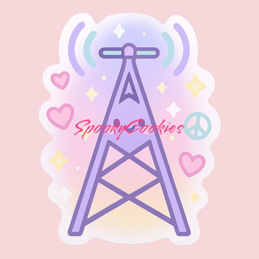 Kawaii Antenna Tower Sticker – Cute Pastel Ham Radio Transmission Vinyl