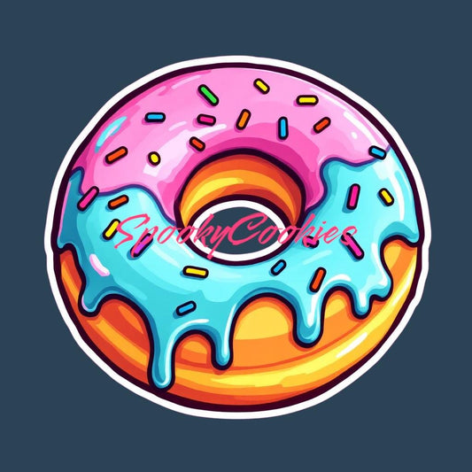 Pink & Blue Frosted Donut with Sprinkles | 3-Inch Glossy Sticker