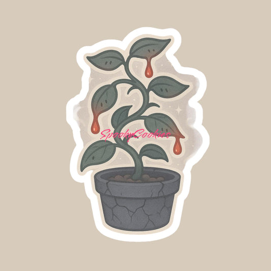 Vampire Vine Sticker – Creepy Plant with Bloody Bite Marks and Dark Pot