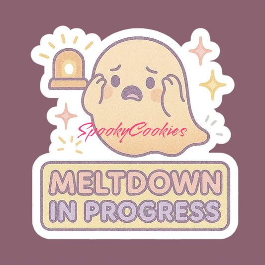 Meltdown in Progress Ghost Sticker – Cute Neurodivergent Mental Health Vinyl Sticker