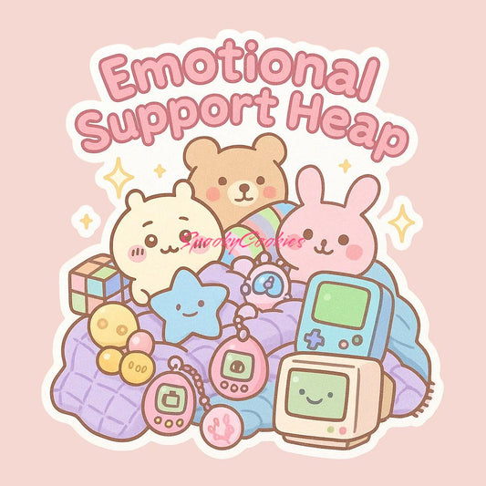 Emotional Support Heap Sticker – Kawaii Comfort Pile with Plushies and Fidgets