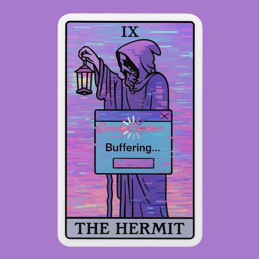 The Hermit – Buffering Sticker – Glitch Tarot Card with Vaporwave Isolation Aesthetic
