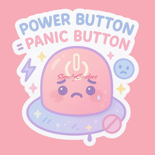 Power Button Panic Button Sticker – Kawaii Shutdown Chaos in Pastel