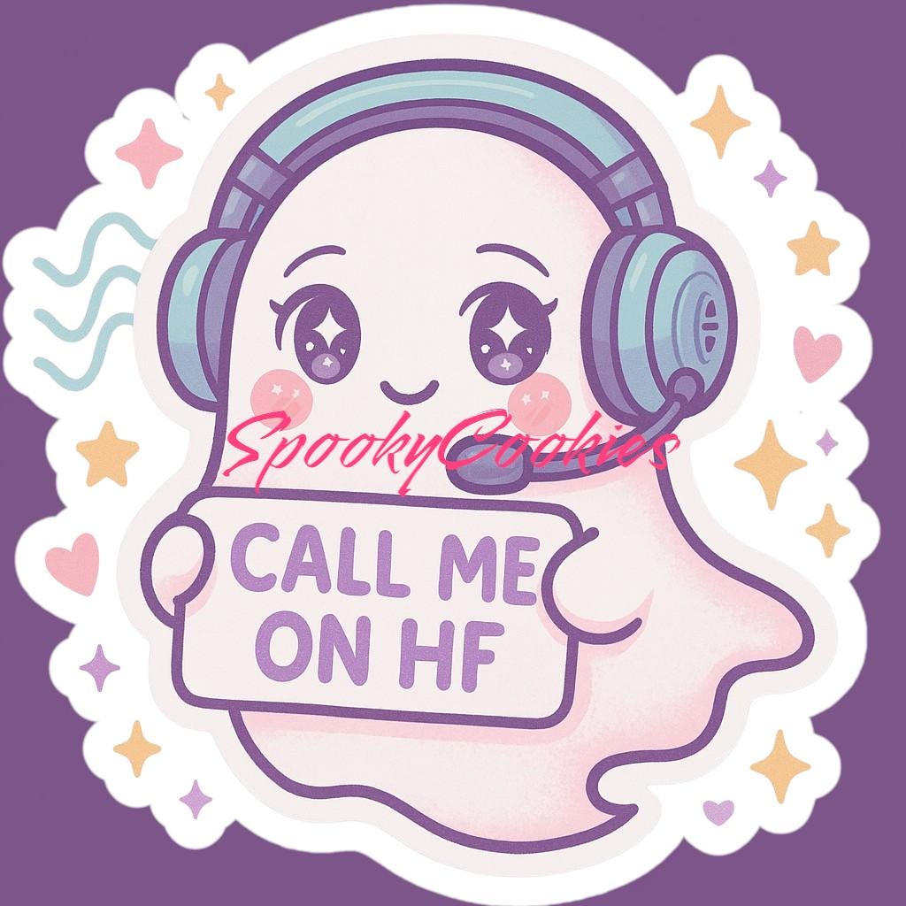 Call Me on HF Ghost Sticker – Cute Kawaii Radio Operator with Headphones