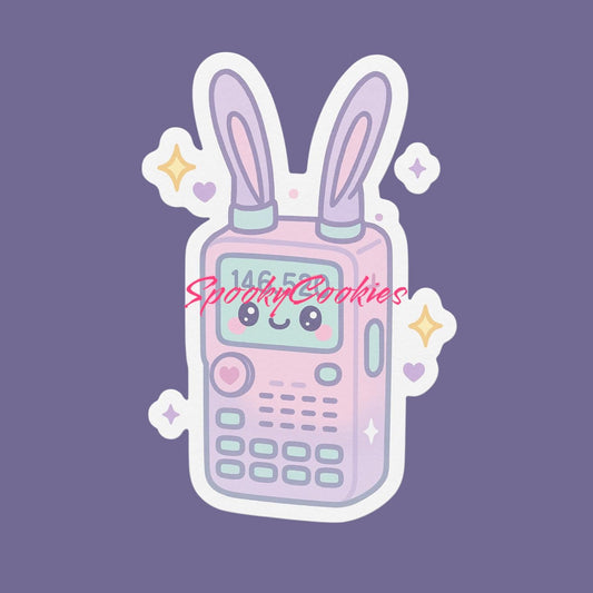 Kawaii Bunny Ham Radio Sticker – Cute Pastel Handheld HT for Girls